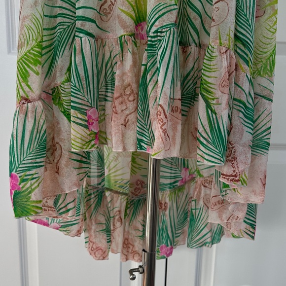 Betsey Johnson Tropical Green Pink Hi-Low Racerback Swim Cover-up Dress Size L - Picture 6 of 15